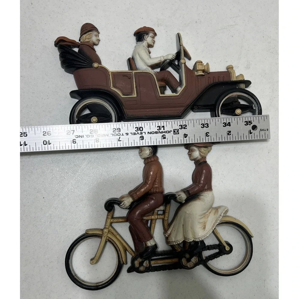 1975 Homco Wall‎ Hanging Plaques Plastic 7359 Automobile 7357 Tandem Bicycle